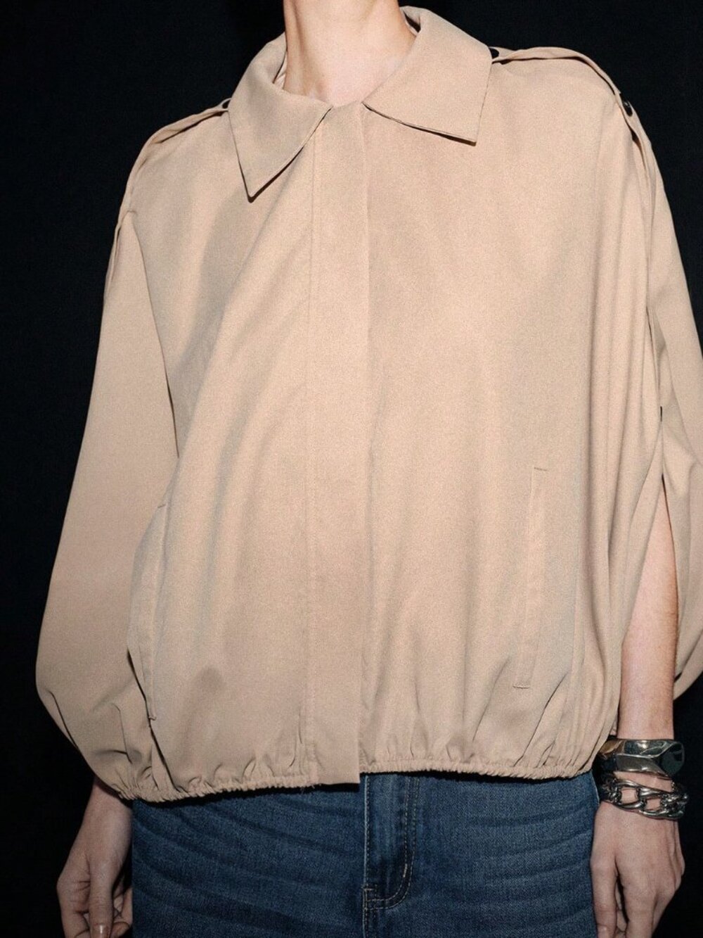 Khaki Casual Women's Lapel Long Sleeve Jacket - Picture 7 of 8
